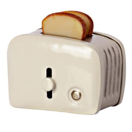 miniature toaster maileg blanc 11-1108-00 off white and bread