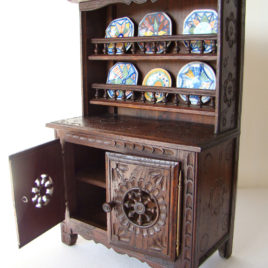 Miniature Ancienne - Buffet Vaisselier En Pin Pour Poupée, Fabrication Française (1900)