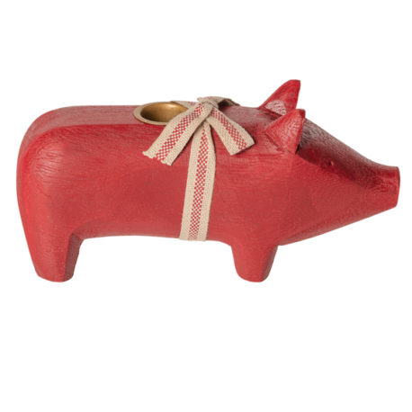 cochon maileg bougeoir rouge medium wooden
