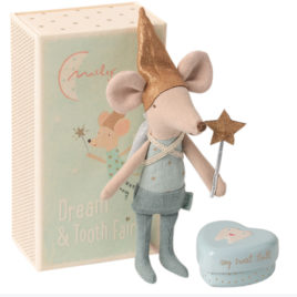 Souris Maileg Fée des dents avec coffret bleu – S. 12 cm