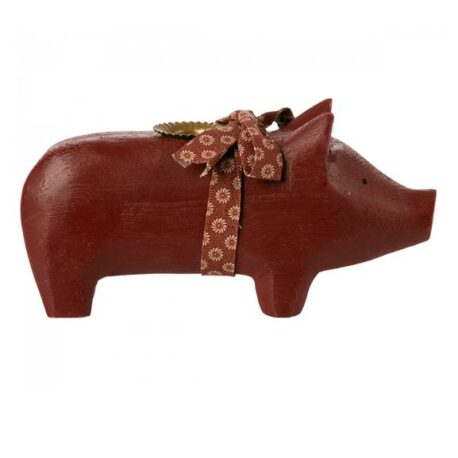 bougeoir maileg cochon rouge medium wooder pig 14-3801-00